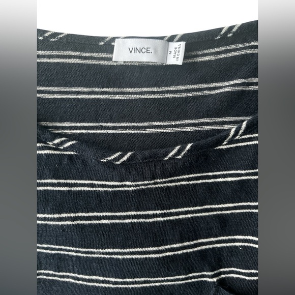 Vince Ladies Black and White Stripe Linen Midi Dress Size Medium - Picture 3 of 7